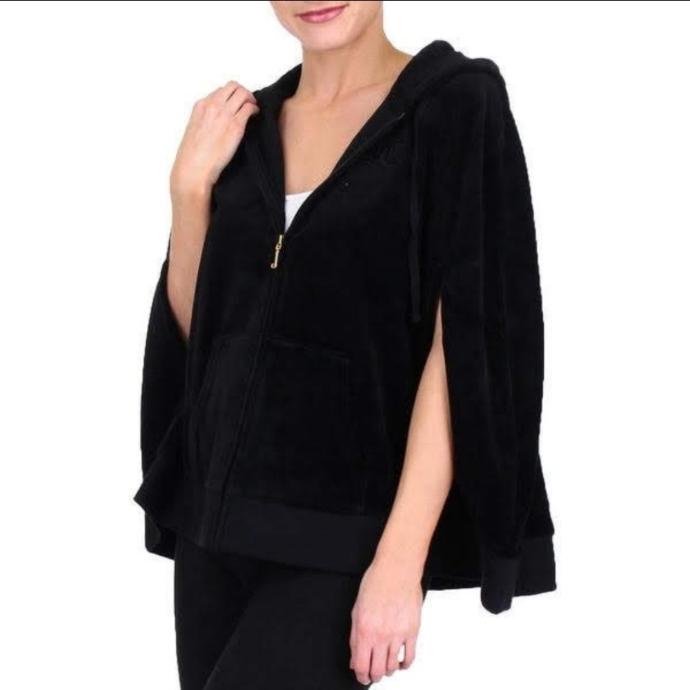 NWT Black Label JUICY COUTURE Velour Hoodie Cape Jacket JC Soft Sleek Unique